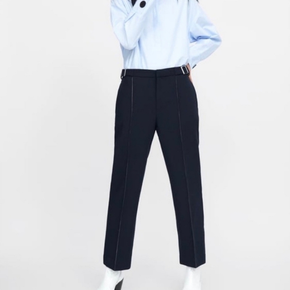❤️ ZARA HIGH RISE STRAIGHT CONTRAST TOPSTITCH PANTS, LARGE - Picture 2 of 9